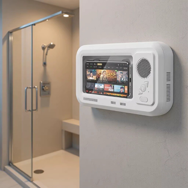 Wall Mount Speaker - Waterdichte telefoonhouder met touchscreen en Bluetooth-luidspreker,
